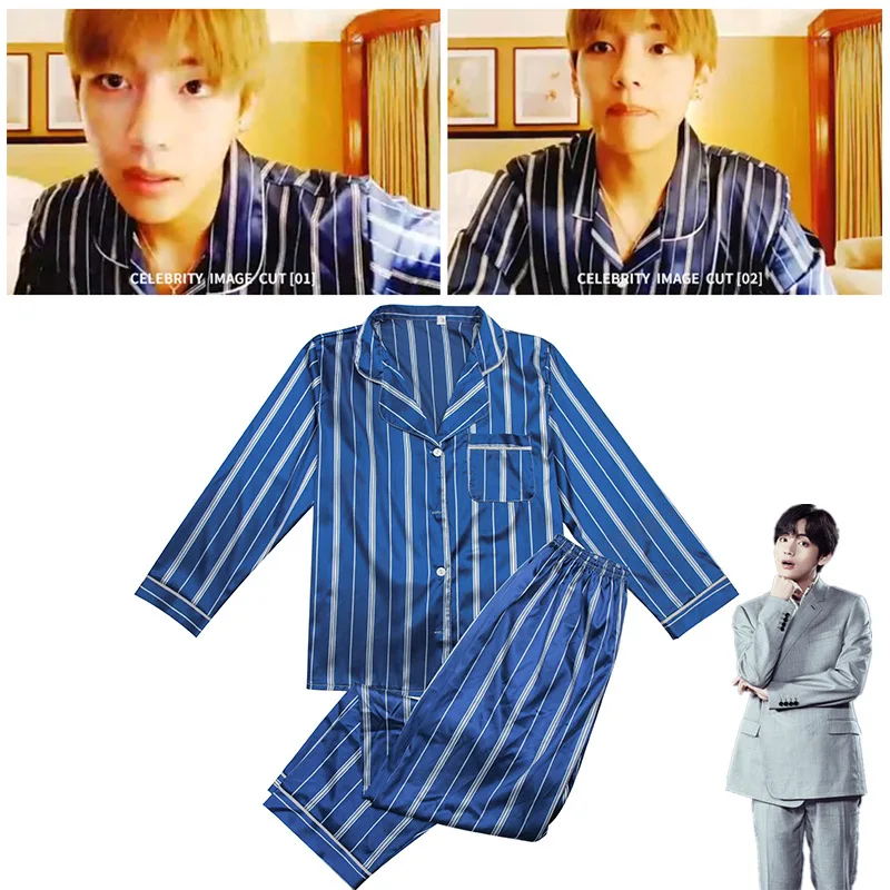 Kpop Bangtan пижамы для мальчиков Kim Tae Hyung V с тем же длинным рукавом Домашняя одежда