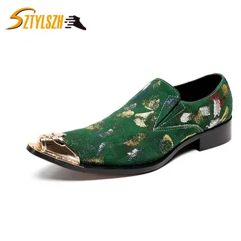 

Luxury Fashion Metal Tip Formal Mens Dress Shoes Genuine Leather Wedding Shoes Men Flats Office For Male Night club party shoes