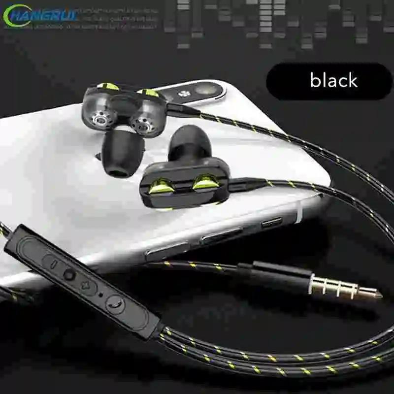 

Double Dynamic Hi-Fi Earphone 3.5mm Wired Earbuds Sport Headset With Microphone for iPhone Samsung Xiaomi Phone