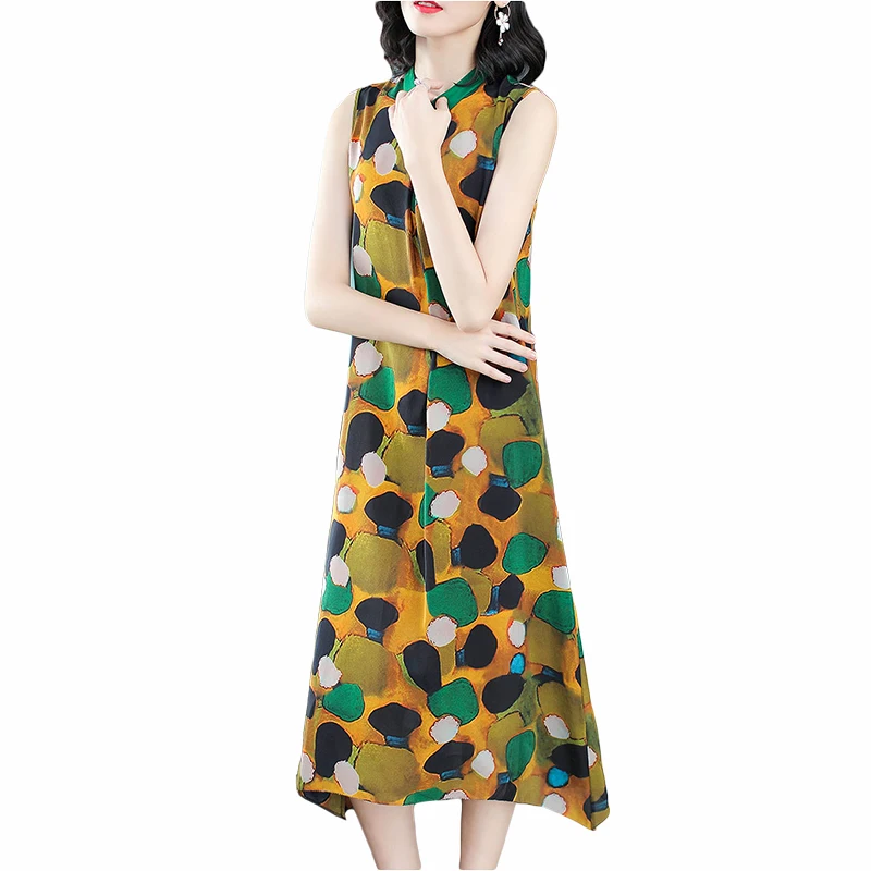 Summer Dress 2020 Female Printed Casual Dress Elagant Sleeveless Midi Beach Dresses Boho Chic Vestito Donna KJ1846 Summer Dress 2020 Female Printed Casual Dress Elagant Sleeveless Midi Beach Dresses Boho Chic Vestito Donna KJ1846