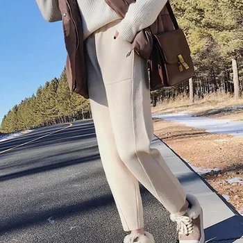 

Womens Slim Female Casual Pants Elastic Waist Harem Pants Ankle-Length Trousers Y