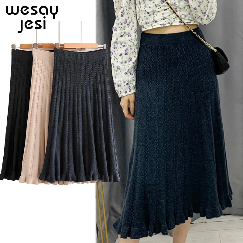 

2020 Casual Women's Skirt High Waist Retro Elastic Solid Color Belt Pleated Midi Skirt Ladies Simple And Fashionable
