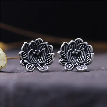 

Fine Sterling S925 Silver Earrings Women Girl Luck Lotus Flower Stud Earrings 11mmW