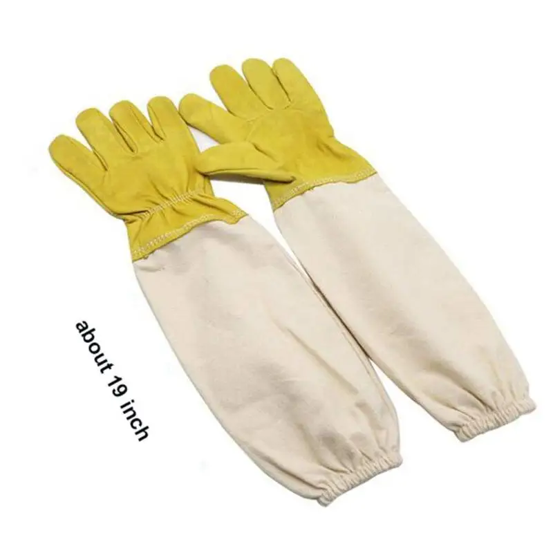 1 Pair Beekeeper Protective Gloves Cotton Leather Breathable Major Comfortable Very Durable Flexibility Apiculture Sleeves