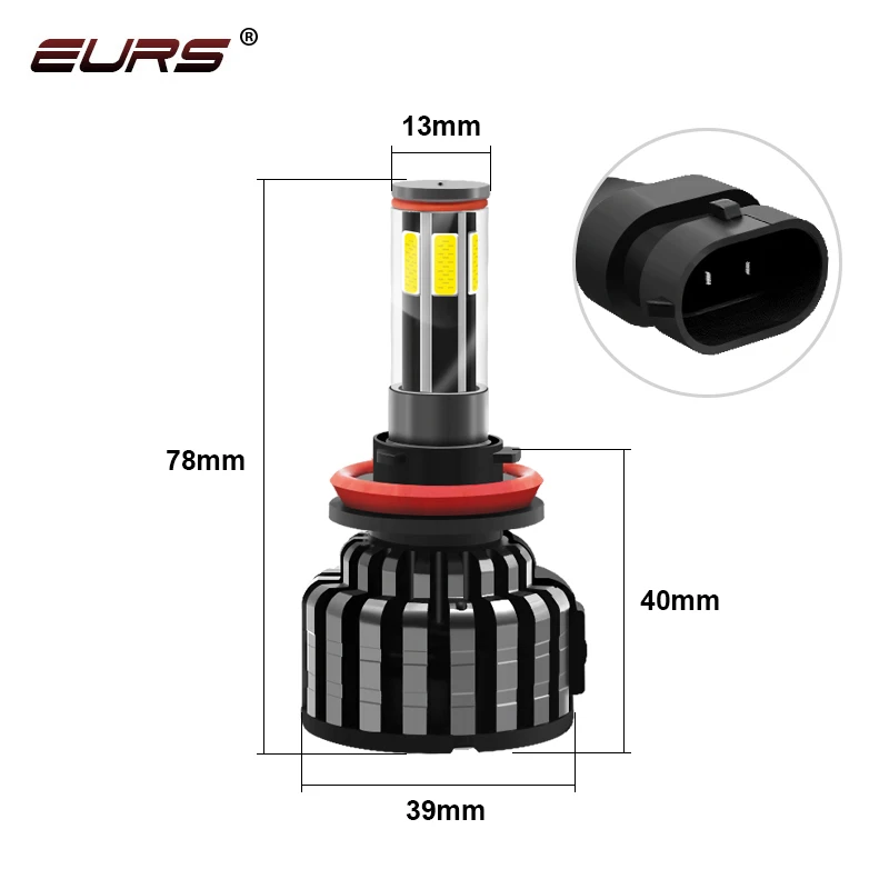 EURS Car Headlight Dual color H4 LED Bulb H7 LED H1 9012 H11 9006 9005 360 degree 6 sides 8000LM 60w Fog Light Bulb 6000k