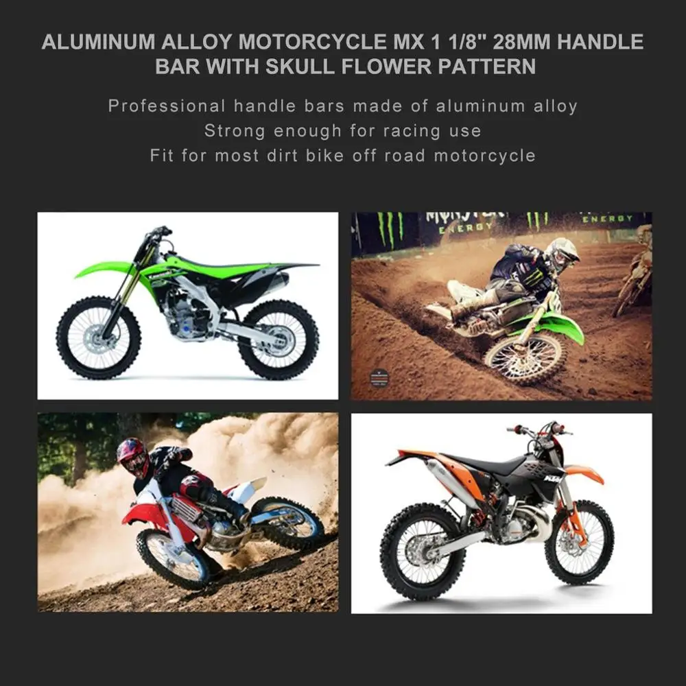 Алюминиевый сплав руль мотоцикла стояк MX 1 1/8 дюймов 28 мм ручка жир бар с черепом цветочным узором