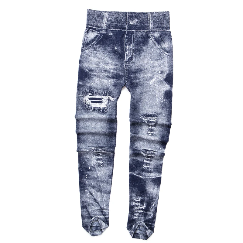 Women Imitation Jeans Leggings Slim Elastic Pencil Pants Casual Tights 2019 New Items for Autumn Fashion Hole Vintage Denim Pant