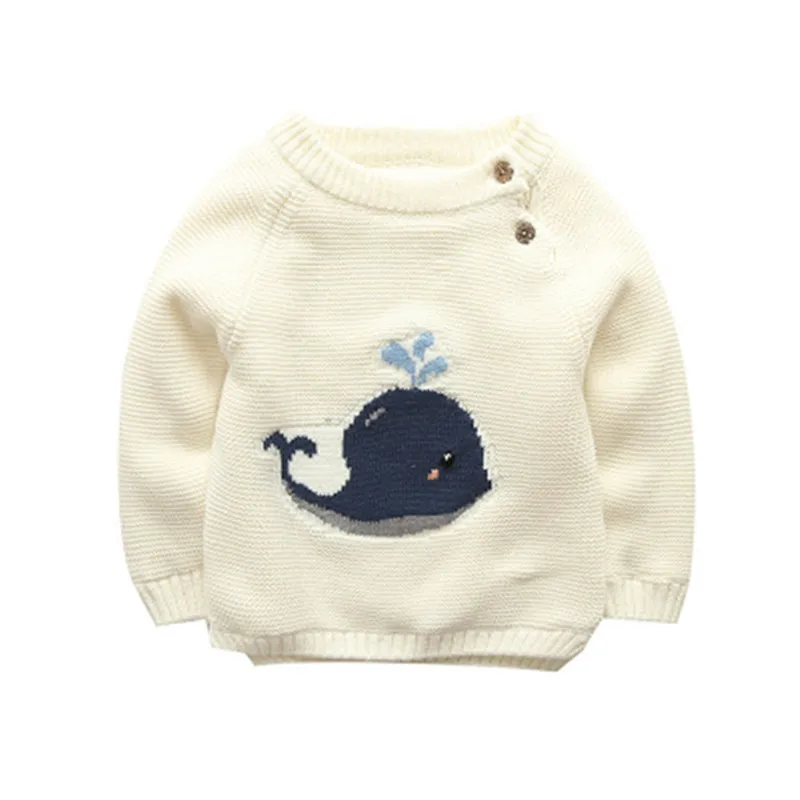 Thick Whale Baby Girl Sweater Knitted Cardigans Pullover Thick Warm Boys Sweaters Children Clothing Sweaters Kids Boys Tops - Цвет: Бежевый