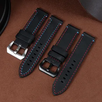 

High Quality Cow leather watch band with pin buckle Replacement Panerai men's watch black leather strap 24mm