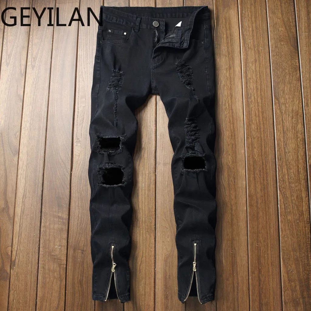 

Mens Cool Designer Brand Black Jeans Skinny Ripped Destroyed Stretch Slim Fit Hip Hop Pants With Holes For Men 8.8