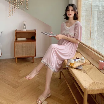 

2020 spring and summer new women's nightdress short lace solid color housecoats night wear women sleep dress nighty for ladies