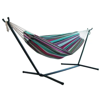 

1-2 Person Portable Outdoor Camping Hammock Striped Hammock Leisure Bed Thickened Canvas 1 Hanging Bed Sleeping Swing Hammock