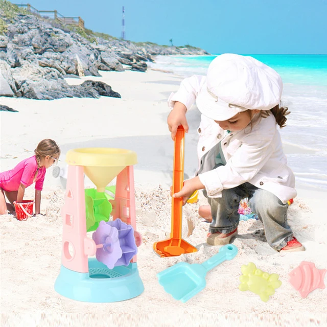 Plastic Summer Beach Sand Toys Set Cartoon Windmill Hourglass Shovel Tool Children Play Water Fun Spraying Sandbox Toy Gifts 1