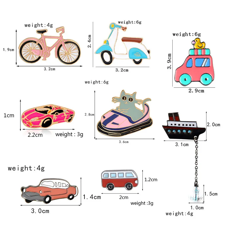 Транспортная коллекция эмалированная булавка мультфильм велосипед автомобиль автобус лодка мотоцикл, брошь нагрудная булавка Кнопка значок забавные ювелирные изделия подарок