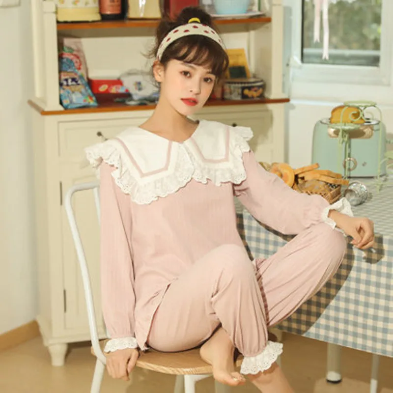 South Korean Pajama women's spring and autumn thin long sleeve cotton loose fitting home clothes two piece suit princess style