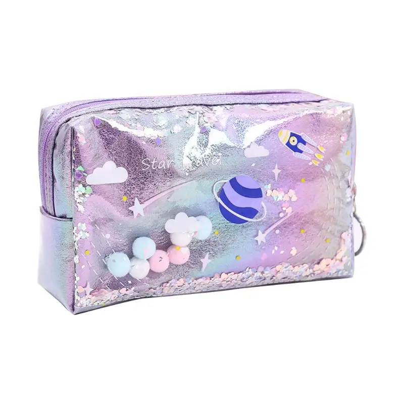 

Lovely Large Quicksand Planet Pencil Case Leather Pen Box Makeup Bag Girls Gift