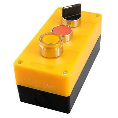 

AC 110V Yellow Lamp Cap Rotary Red Flat 2NO 1NC Switch Push Button Station