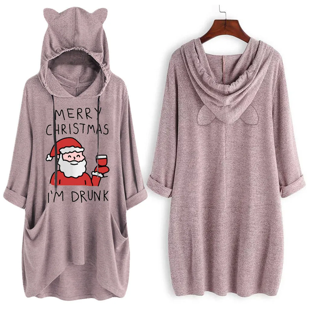 Merry Christmas свитер зимнее платье женское с капюшоном дамское повседневное