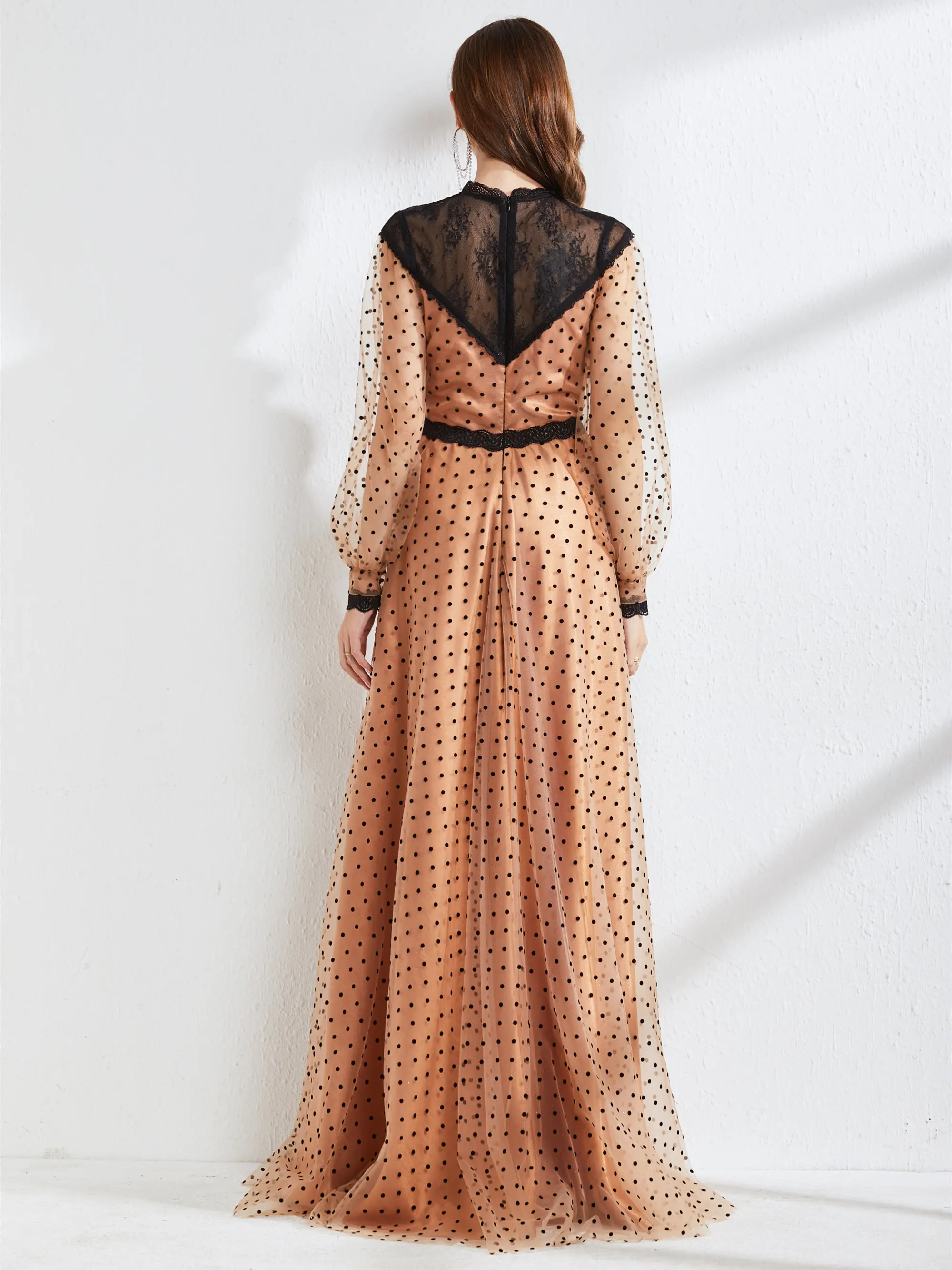 Autumn Women Polka Dot Long Sleeve Maxi Dress Boho Ladies Sexy V Neck Slim Long Dress Fashion Ladies Graduation Dress