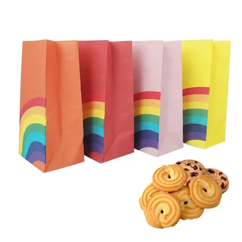 

40Pcs/Bag Rainbow Paper Bag Food Packing Oil And Leakproof For Party Or Small Gift Christmas Paper Party Wedding Gift Bag