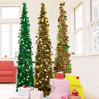 

1.5M Collapsible Artificial Christmas Tree Navidad Tassel Sequins Xmas Tree Decoration Wedding Party Present Christmas Decor