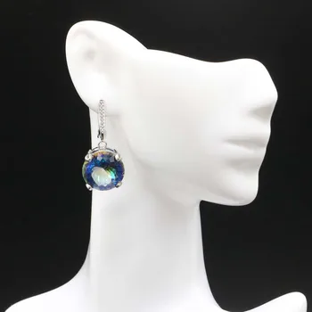 

32x15mm SheCrown Created Fire Rainbow Mystic Topaz CZ Gift For Sister Silver Earrings