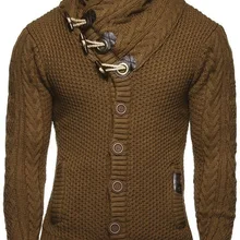 Suéteres caqui para niños cárdigan de invierno para hombre grueso Vintage de punto suéter de cuello alto de gran tamaño Xxxl para hombre de manga larga de punto Casual