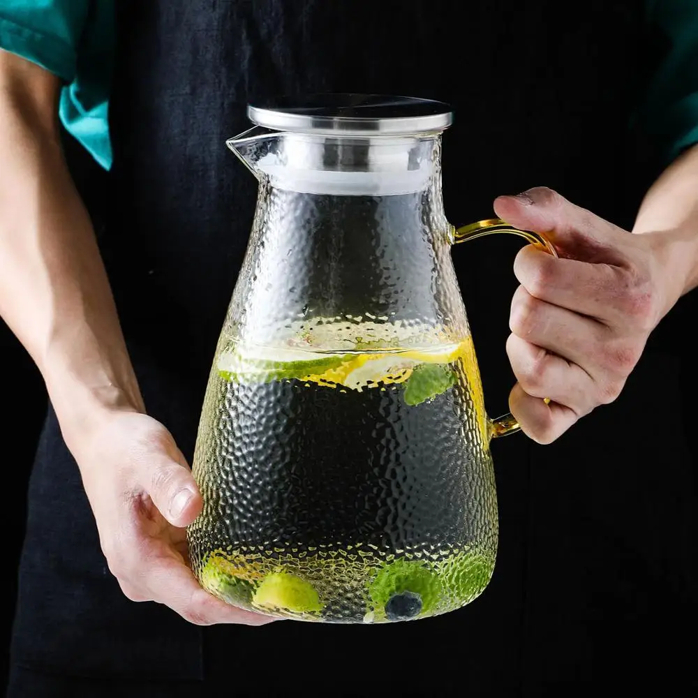 1.5L/2L прозрачный стеклянный кувшин для воды, термостойкий графин, сок, чайник, кувшин с крышкой из нержавеющей стали