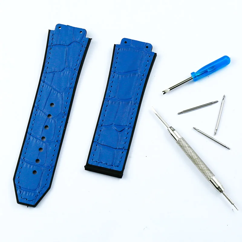blue Аксессуары для часов Hublot кожаный ремешок 19 мм x 25 мм мужской и женский резиновый спортивный водонепроницаемый ремешок hublot Складная пряжка - Цвет ремешка: blue