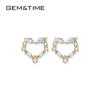 

Gem&Time Genuine 14K Gold Dazzling Heart Stud Earrings For Women Yellow Gold 585 Earrings Statement Wedding Fine Jewelry E14116