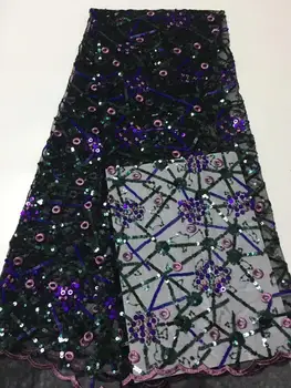 

Black Purple 2019 High Quality Nigerian Tulle Lace Fabrics Latest Sequins Mesh African Lace Fabric Bride French Net Lace Fabric