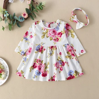 

Baby Girl Dress 2020 2pcs Dress+headband Girl Baby Dressed Hot Sale Beach Cute Baby Princess Dress Flower Printed Summer Dress