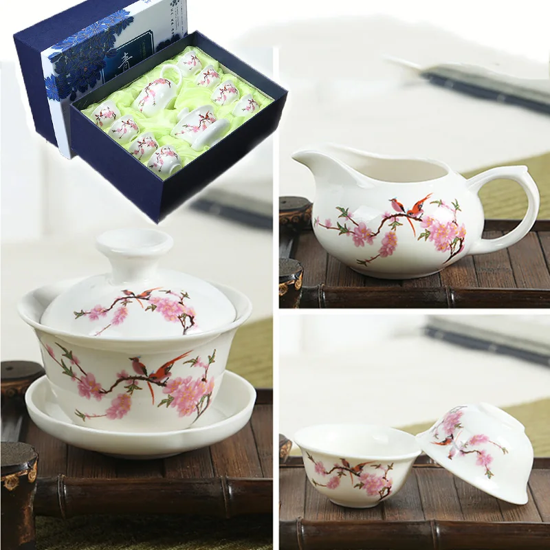 

Chinese Tea Set Blue and white porcelain Kung Fu Tea Set Tureen Ceramic Tea Bowl Health Teapot teacup Master Cups Free shipping