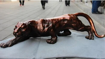 

free shipping<<<< Chinese Red Bronze Copper Feng Shui Evil Animal Run panther Leopard Art Statue