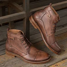 Mens Bespoke Handmade Retro Brogue Dress Boots Full Genuine Leather Lace Up Short Boots Goodyear Chelsea Boots