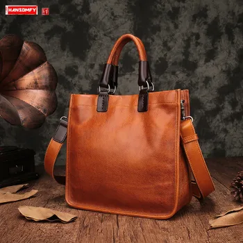 

Genuine Leather Women Handbag 2020 New Square Tote Bag Diagonal Bag Female Retro Portable Briefcase Handmade Soft Leather