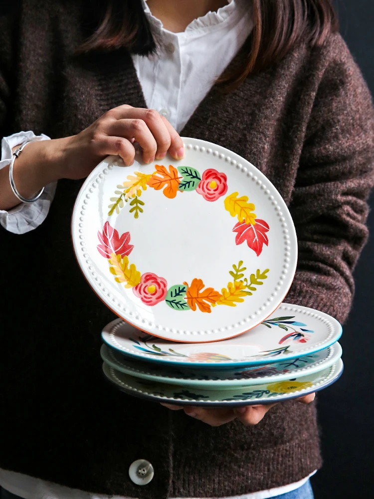 Четыре сезона ручная роспись керамическая посуда тарелка Бытовая блюдо Творческий западный стиль для завтрака