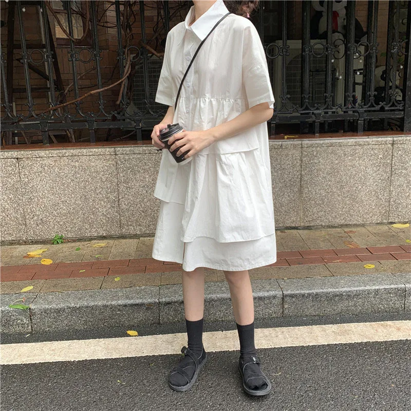 2020 Summer Elegant Sweet Patchwork White Dress New Fashion Short-Sleeve Design High Waist Fresh Casual All-Match Short Dress
