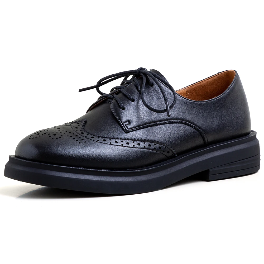 

DORATASIA Girl Comfort Office Platform Shoes Genuine Leather Dress Brogue Flats Women Casual Low Heels Shoes Woman