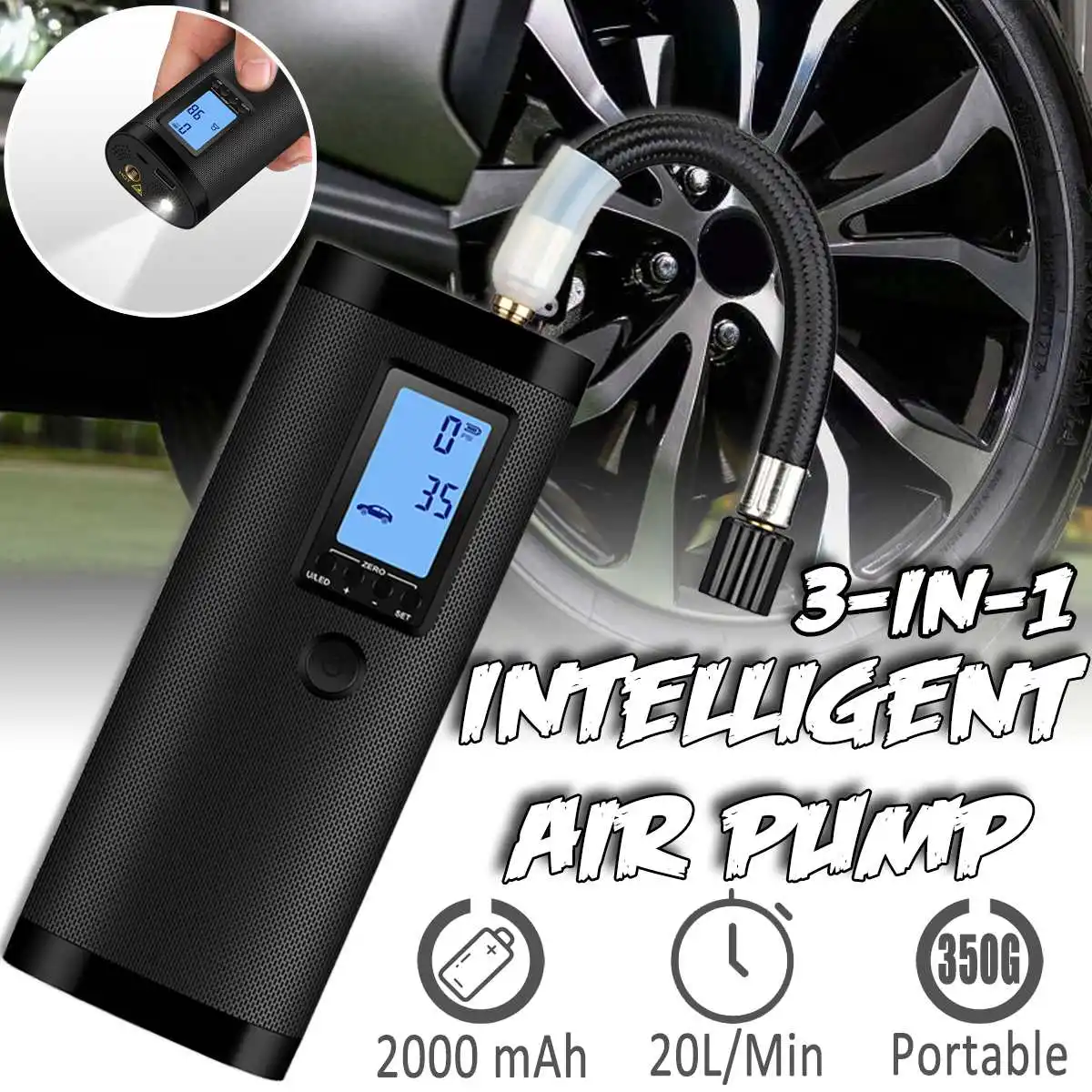 

100PSI 20L/min Mini Intelligent LCD Car Air Compressor Tire Inflatable Pump Auto Tyre Inflator for Car Tires Electric Tyre Pump