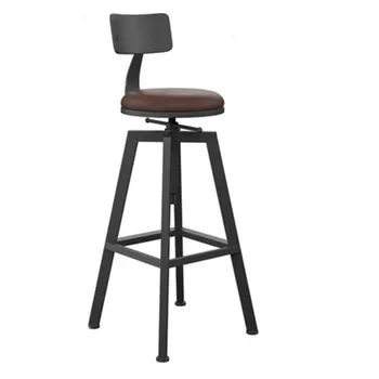 

Modern Bar Chair Iron High-Footed Stool Solid Wooden Bar Stool Circular Rotation Lifting Simple bar Stool