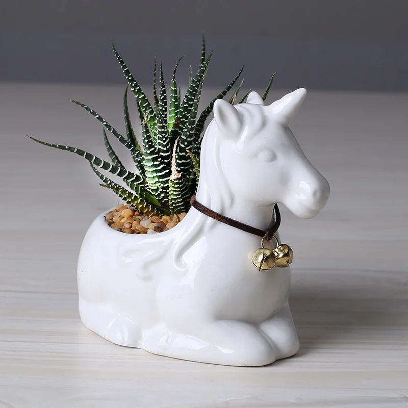 Единорог милые суккулентные растения керамические горшки белый фарфор лошадь цветочный горшок украшение стола инструменты для посадки