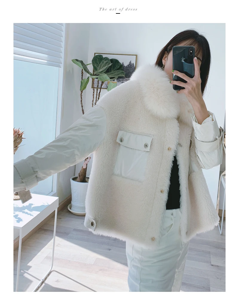 Excellent Real Fur Coat Winter Coat Women Clothes 2019 Korean Fashion Sheep Shearing 100% Wool Jacket Duck Down Jackets 919150 YY1703 9