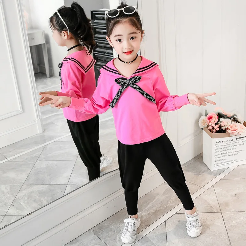 

Girls Navy Style Set 2020 New Style Western Style Spring And Autumn Big Boy Fashionable Sports Children Two-Piece Autumn
