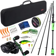 Sougayilang, 4 секции, М, мощный стержень из углеродного волокна, полный комплект, спиннинговая/литейная катушка, набор, 100 м, рыболовная леска, приманки, крючки, джиг-голова, Pesca