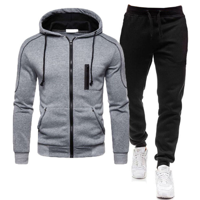 Pieces Sets Tracksuit Men Autumn Zipper Hoodie Sweatshirt+pants Solid Sporting Fitness Hooded Outerwear Jacket Joggers Suit