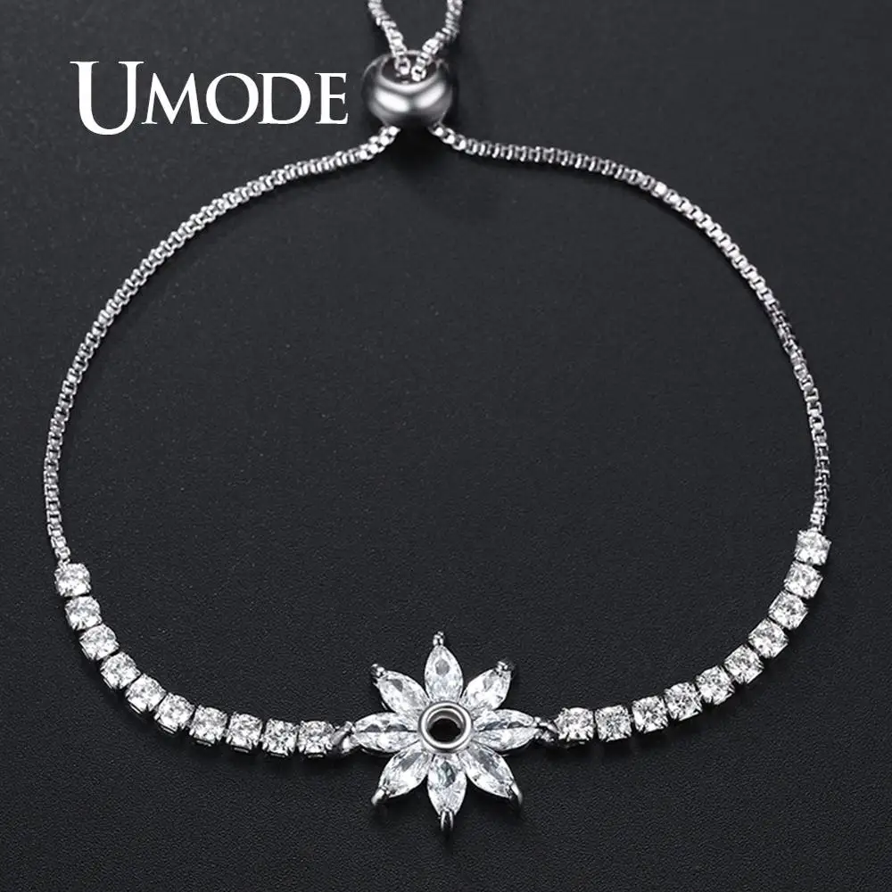 UMODE полый цветок теннис Браслеты для Для женщин с прозрачным кубическим цирконием, браслеты, Свадебные украшения подарки модные аксессуары UB0192
