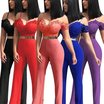 

Streetwear Red Black Lace Applique Rompers Sexy Bodycon Jumpsuit Women Long Sleeve Skinny Rompers Womens Jumpsuit