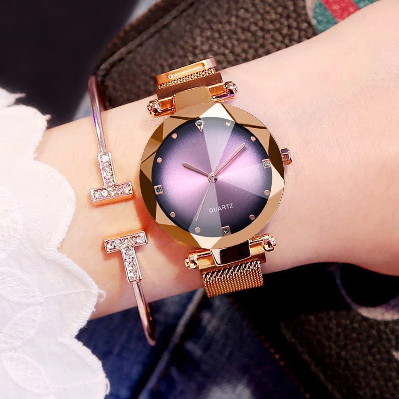 Роскошные Кварцевые часы с магнитной пряжкой для женщин, градиентные женские часы со стразами, высокое качество, модные дизайнерские часы, Прямая поставка