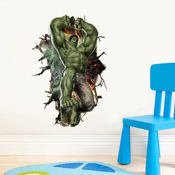 

3D Hulk Broken Hole Wall Sticker Powerful Superhero Kids Cool Room Decor Wall Sticker Boy Gift Wall Decals Nursery Mural Hot